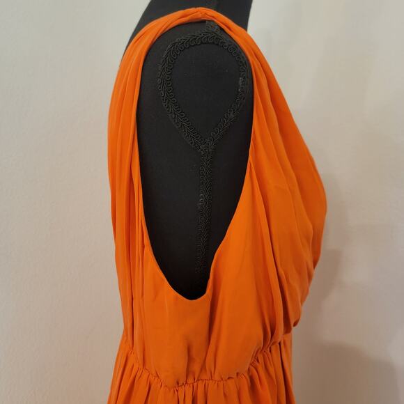 Alice + Olivia Cynthia Draped Tulip Skirt Dress Sunset Orange Silk LRG $400 NWT‎ - Picture 9 of 16